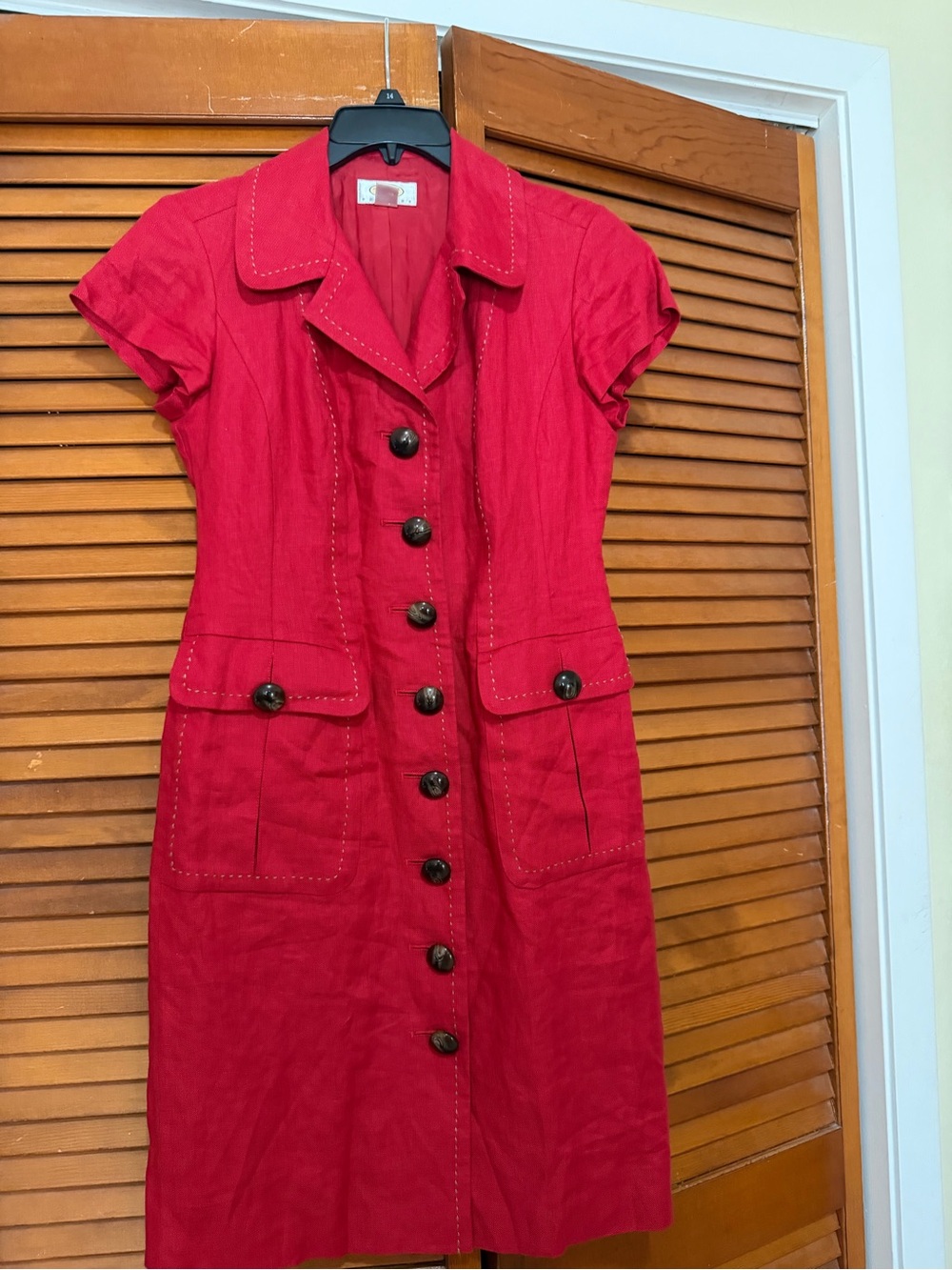 Talbots Like New, Size 2 Red Button-Front Short Sleeve Midi Dress